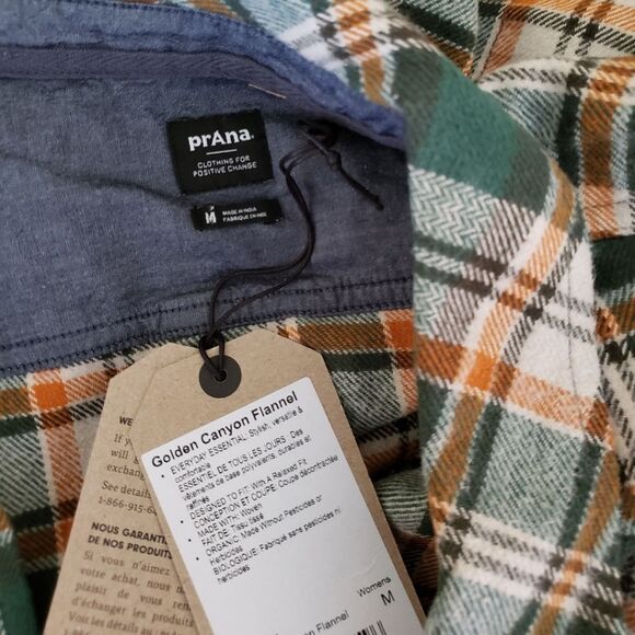 PrAna Golden Canyon Flannel Checkered Shirt in Soft Pine Outdoor Women's - Picture 5 of 7
